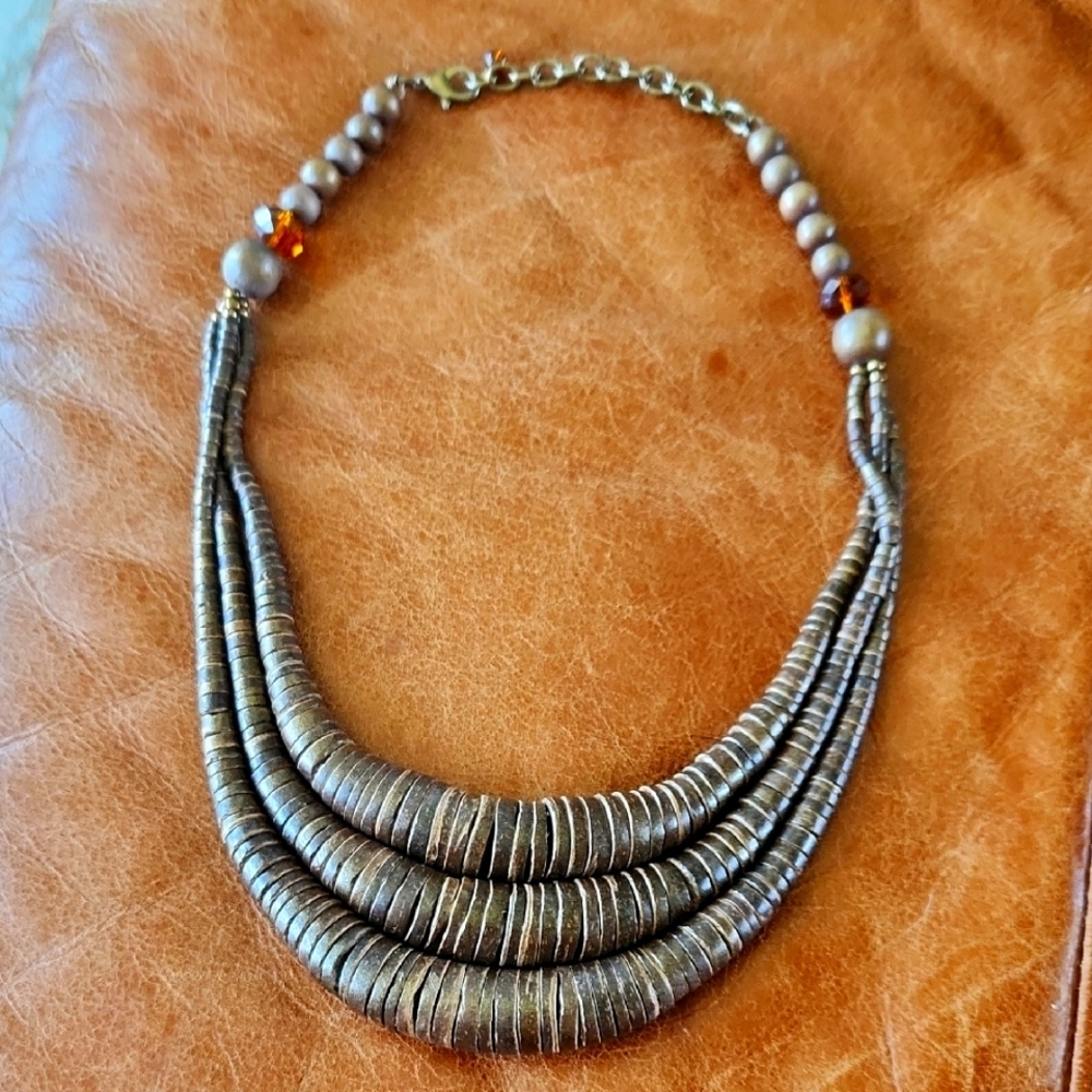 BOHO Wooden Layered‎ Necklace Brown 12"